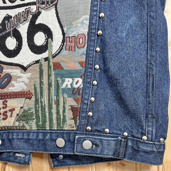 VTG Sundance Vest Denim Needlepoint Route 66 Get Your Kicks Hollywood USA Sz M - Picture 13 of 15